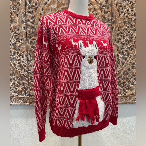 Carbon 100% Cotton Llama ‘Ugly’ Christmas Sweater, Adorable! - Picture 3 of 16